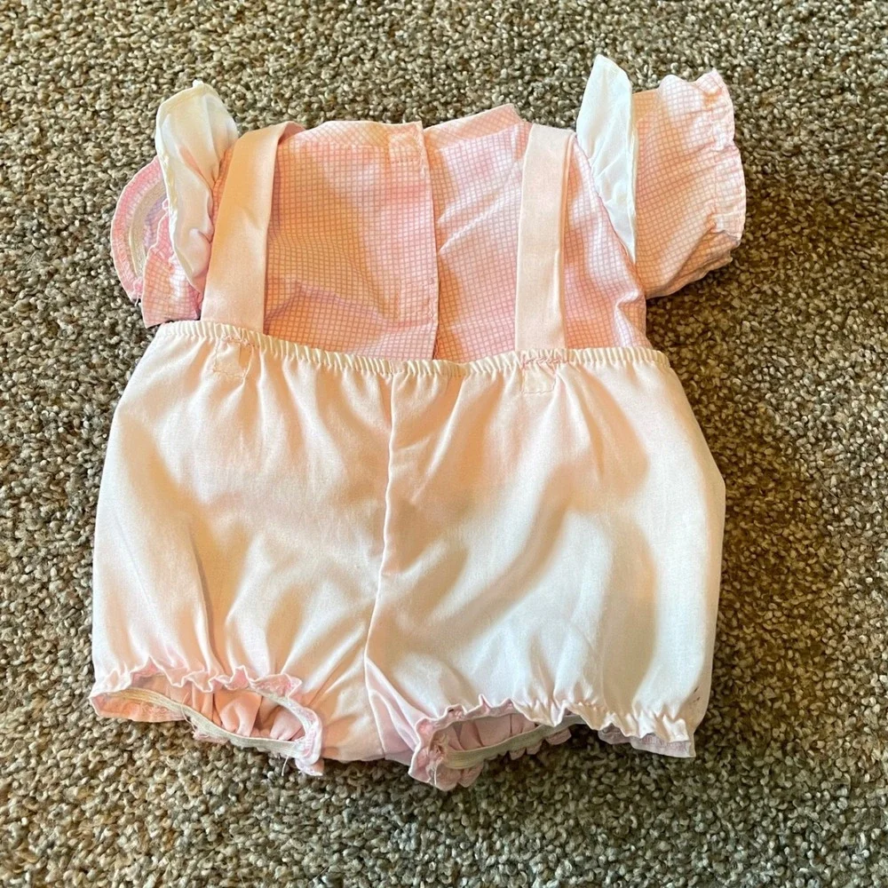 Vtg Cabbage Patch gingham Pink White Doll Dress Bloomers Shorts Bows Coleco 2 pc